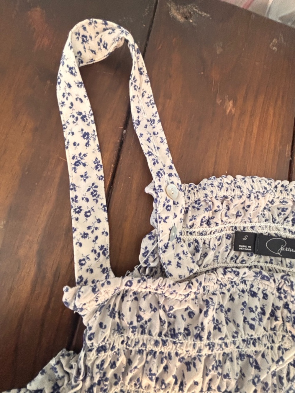 Sleeveless Floral Blue & White Women's Smocked Cami Top Boho Summer Peasantcore - Picture 7 of 7